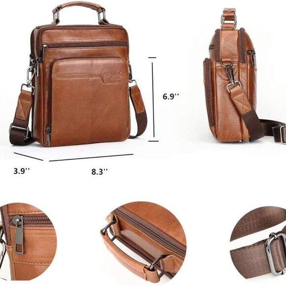 Men's Genuine Leather Messenger Shoulder Bag Handbag CrossBody Briefcase - Picture 3 of 7